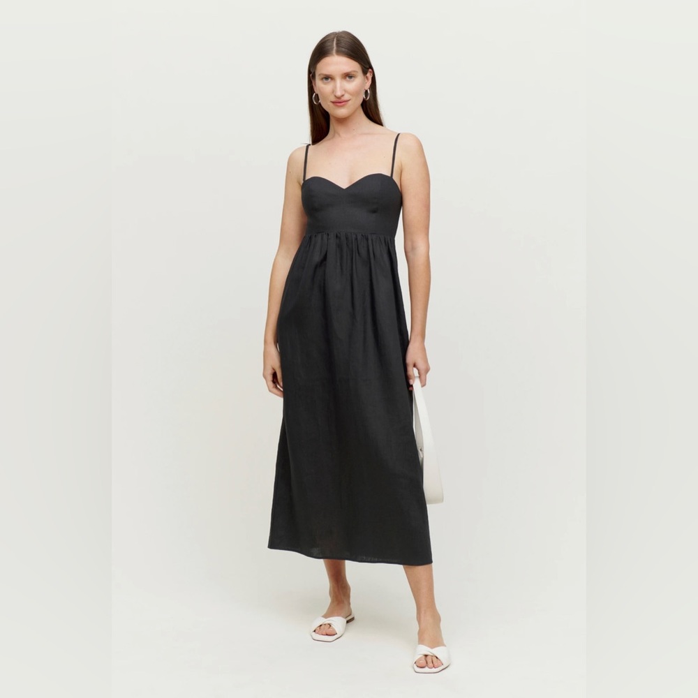 Reformation Odette Linen Dress in Black (0)